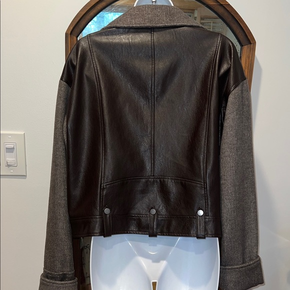 By Anthropologie Vegan Leather Twill Mixed Media Cocoon Moto Jacket S - Picture 8 of 12
